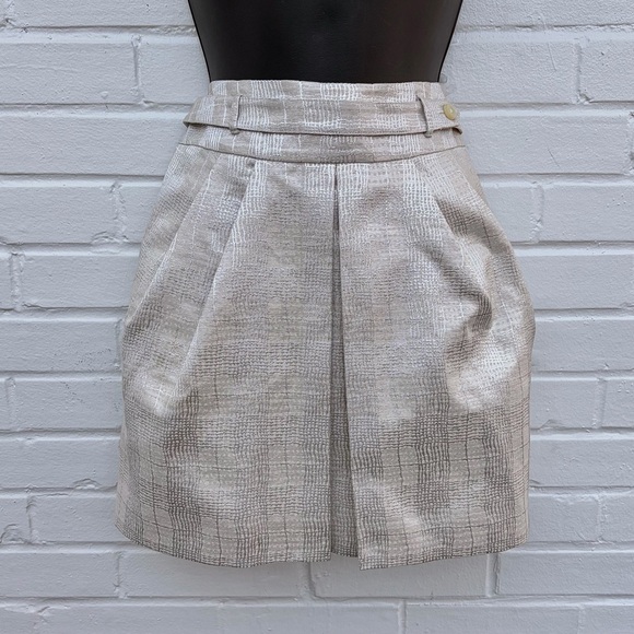 Club Monaco Dresses & Skirts - Club Monaco Textured Pleated Ivory & Cream Mini Skirt, SZ 0 EUC